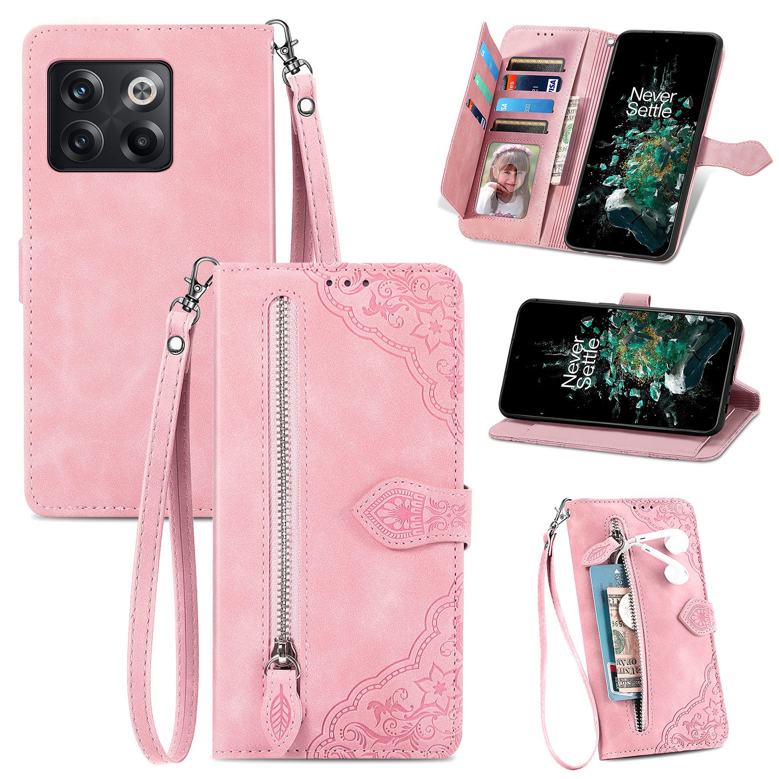 For OnePlus 10T 5G Ace Pro 5G Flower Imprinted Pattern PU Leather Phone Cover Zipper Pocket Wallet Stand Full Protection Smartphone Case For OnePlus 10T 5G Ace Pro 5G Flower Imprinted Pattern PU Leather Phone Cover Zipper Pocket Wallet Stand Full Protection Smartphone Case